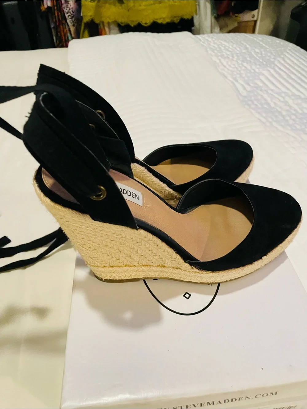 Steve Madden Black Espadrille Wedge Sandals with Ankle Straps